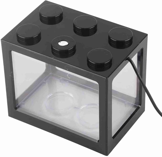 Mini USB LED Aquarium Fish Bowl Plastic Tank with White Light for Desk Tabletop Decor Energy-Saving Office Accent(Black)