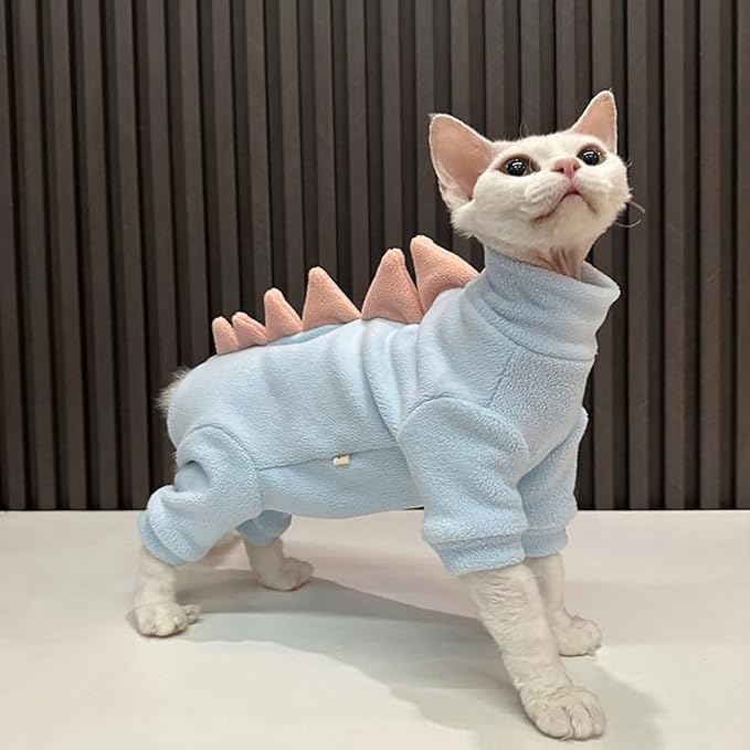 Sphynx cat Clothes, Dinosaur Costume, Hairless Cats Warm Clothes for Cornish Rex and Devon Rex (Blue, M(3.5-5.5lbs))