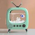 Fish Tank Mini Aquarium,Realistic TV Styling,Small Betta Fish Tank Starter Kit,Desktop Fish Bowl for Desk Display with Lights,Helping Cats Fight Depression,Green b