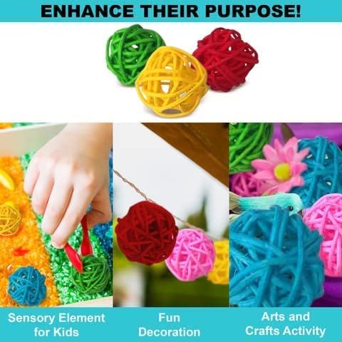 Rattan Balls for Parrots, 30 Beak Grooming and Activity Balls, 1” Decorative Wicker Orbs, Attractive Multicolor Pack