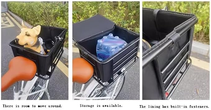 Metal Dog Bike Seat Crate - Rear Bicycle Pet Carrier with Snap-On Lid, Padded Liner, High Walls & Bolted Mount for Bicycle/E-Bike/Motorcycle Racks