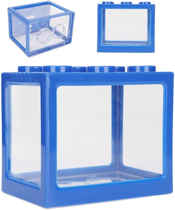 Blue Plastic Building Block Fish Tank Desktop Micro Landscape Cascadable Design Mini Fish Aquarium Office Decoration