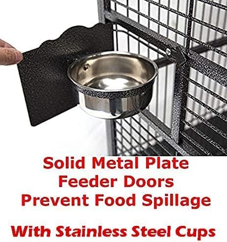 Large Elegance and Durable Wrought Iron Open Play Top Stand Bird Parrot Rolling Cage, Include Metal Seed Guard Solid Metal Feeder Nest Door