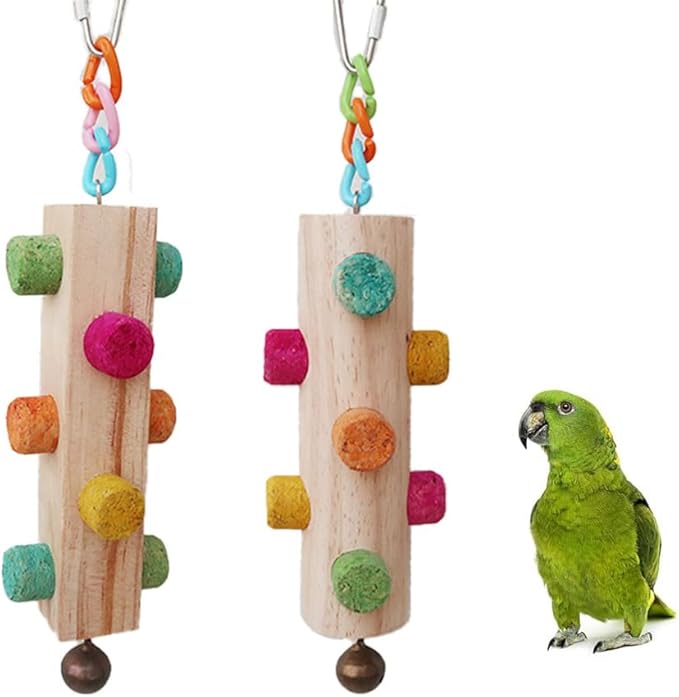 Wood Parrot Chew Toys,2 pcs Bird Cork Toys for Small Medium Large Birds Parrot,Woodpecker Feeding Toy for Macaws, Parakeets, Conures, Budgies, Finches Conure Cockatiel, Cockatoos etc