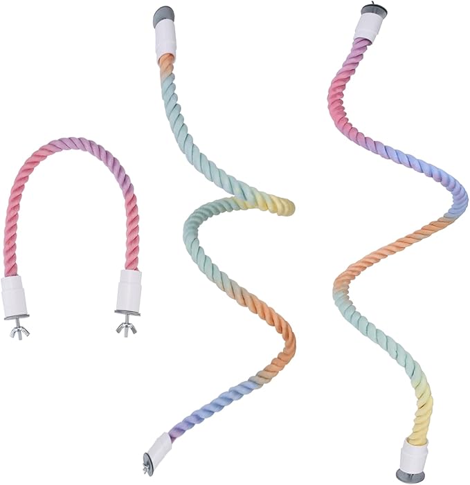 3 Pieces 79''/2 M Bendable Bird Rope Perch Stand, Colorful Climbing Rope Perches for Bird Cages Swing Pole Parrot Parakeet Cockatiel Lovebird Budgie Accessories 1 Short & 2 Long