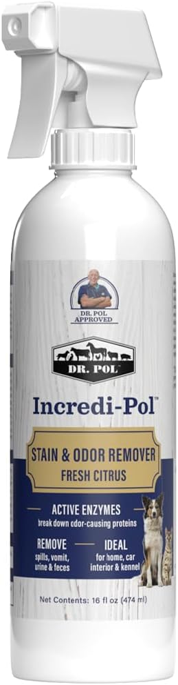 Dr. Pol Incredi-Pol Stain & Odor Remover | Eliminates Dirt, Urine | Safe and Effective Around Pets & Their Favorite Spots | Trigger Spray for Easy Use | 16 oz | Fresh Citrus