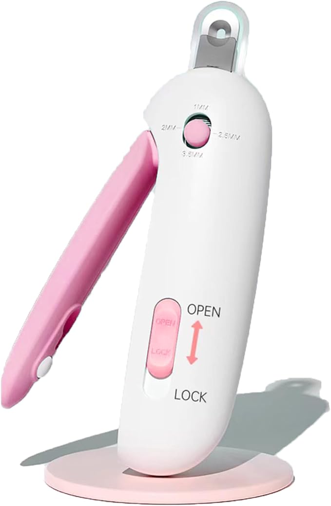 Cat Nail Clipper | Cat Nail Trimmer with Clipping Debris Storage, Adjustable Sizes, Hidden Nail File, Round Hole Blade for Injury-Free Grooming Tool for Pets, Pink