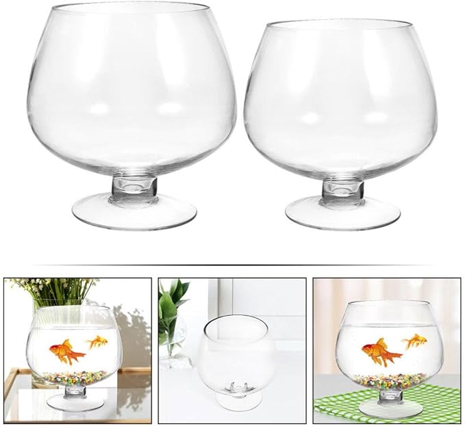 GANAZONO 2pcs Clear Desktop Fish Tank Transparent Betta and Aquarium for Office Decor Easy to Clean Planter Elegant Design for Home Office Use