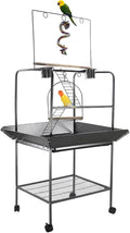 Small Parrot Playstand with Wheels, 62 Inch Bird Playstand, Bird Stand Activity Play Center with Perches and Ladders, Indoor Outdoor Playground for Birds with Swing Black Hammertone Finish