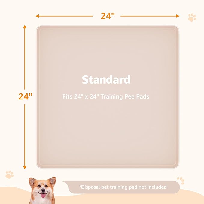 LOOBANI Dog Pee Pad Holder - 2 Pack Silicone Puppy Pad Holder - High Edge Dog Potty Tray with 4 Holder Clamps for Puppy Potty Training, Fits Up to 24" x 24" Training Pads, Beige