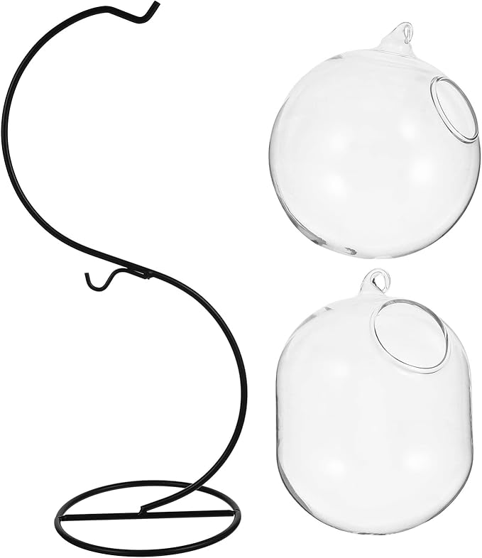 Cabilock Glass Vases 1 Set Desk Glass Hanging Fish Bowl Tank Mini Table Aquarium Betta Fish Bowl Clear Homes with Iron Stand Water Planting Vase for Office Home Decor B Cylinder Vases