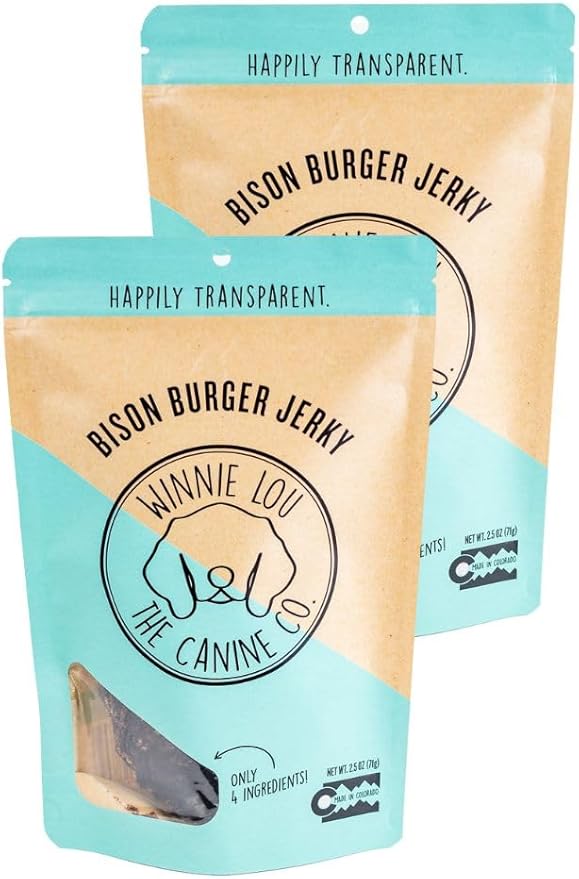 Winnie Lou Bison Burger Jerky Dog Treats – Limited Ingredient, Human Grade, Training Treats, USA Made, High Protein, Chews, Hypoallergenic, Sensative Stomach (2 Pack)