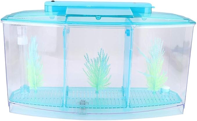 Acrylic Fish,Bowl, Aquarium Fish LED Acrylic Three Divisions Breeding Isolation Box for Small Fishes (Blue)