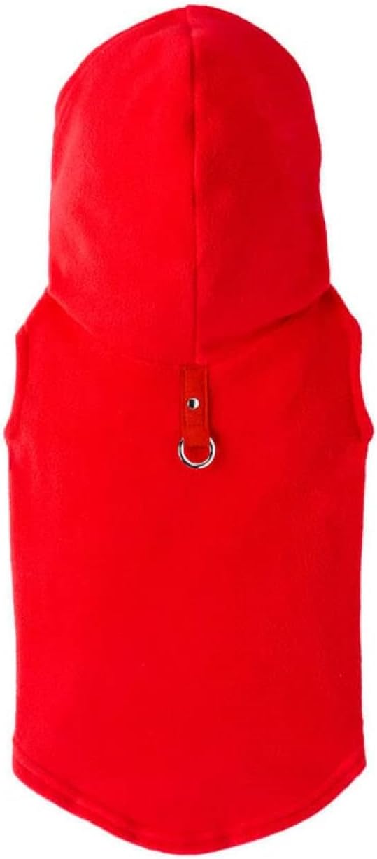 Gooby Fleece Vest Hoodie Dog Sweater - Red, Medium - Warm Pullover Dog Hoodie with O-Ring Leash for Small to Medium Dogs