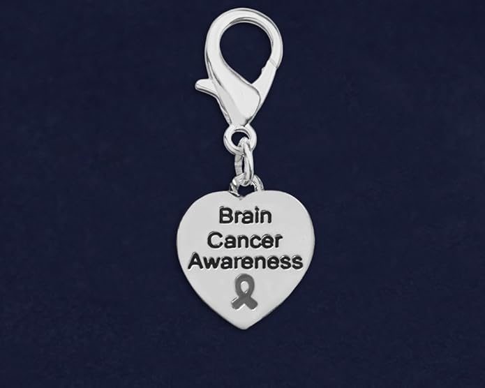 Gray Ribbon Hanging Charm for Brain Cancer, Asthma and Diabetes Awareness - Perfect for Bracelets, Purses, Zipper Pull, Dog & Cat’s Collar, Support Groups, Fundraisers and More!