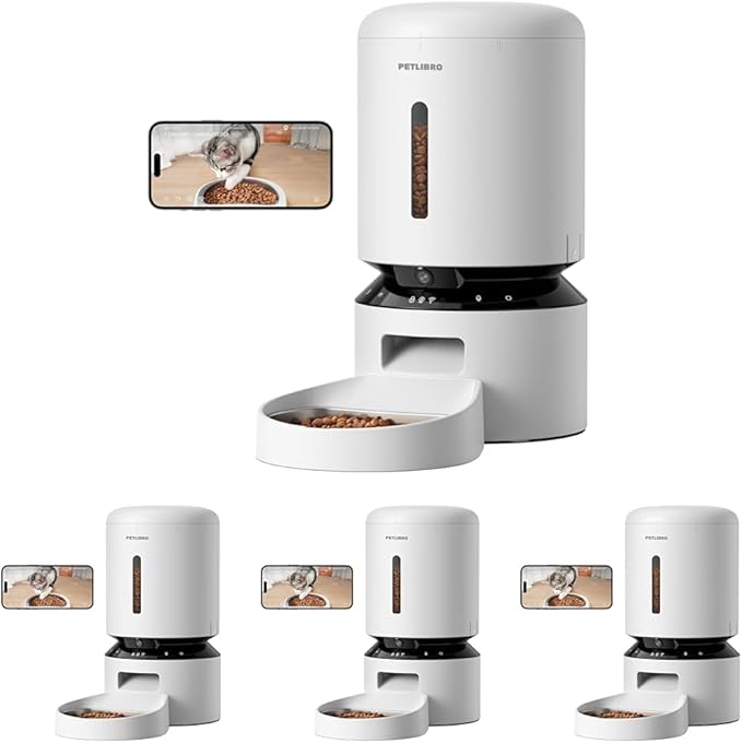 PETLIBRO Automatic Cat Feeder with Camera, 1080P HD Video with Night Vision, 5G WiFi Pet Feeder + 2-Way Audio, Low Food & Blockage Sensor, Motion & Sound Alerts for Cat & Dog Single Tray (Pack of 4)