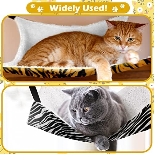 Jetec 2 Pack Cat Hammock for Cage, Catio Accessories Reversible Soft Cats Bed with Adjustable Straps and Hooks Double-Sided Linen and Fleece Hanging Hammock for Cats, Kitten(Zebra, Tiger Stripes,L)
