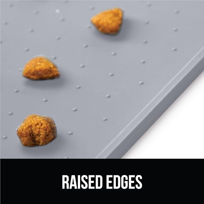 GORILLA GRIP 100% Waterproof Raised Edge BPA Free Silicone Pet Feeding Mat, Dog Cat Food Mats Contain Spills Protects Floors, Placemats for Cats, Dogs Water Bowl, Pets Accessories 18.5x11.5 Light Gray