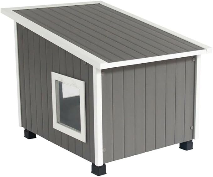 New Age Pet ECOFLEX Outdoor Cat House X-Large Weather Resistant, Raised Floor, Dual Vinyl Flaps, 30% Bigger, 28" W x 20" H