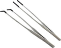 Stainless Steel Straight and Curved Tweezers Aquarium Tweezers with Rubber Tips Long Handle Reptile Feeding Tongs for Fish Tank Aquatic Plants, 2pcs, 10.6 Inch, Silver