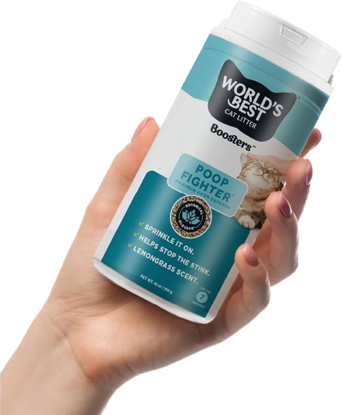 WORLD'S BEST CAT LITTER® Boosters™ Poop Fighter® | Natural and Sustainable Cat Litter Additive | Eliminates Poop, Urine, and Ammonia Odors | Botanical Blocker™ Technology | 18 oz Canister (Pack of 2)