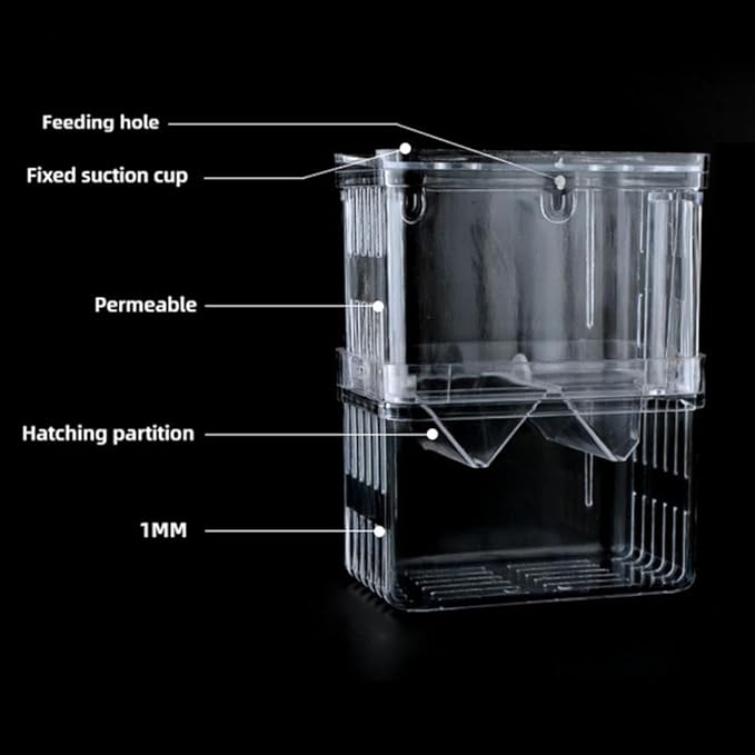 Generic Aquarium Fish Breeding Box, Acrylic Guppy Breeding Tank Hatchery Incubator, Transparent Isolation Box, 10*8*7cm/3.93*3.15*2.75inch