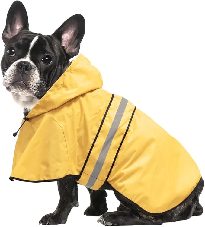 Raincoat Dogs - Waterproof Adjustable Pet Rain Coat Jacket, Lightweight Dog Hooded Rain Slicker Poncho with Reflective Strip for Small Puppies (Yellow, Small)