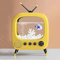 Fish Tank Mini Aquarium,Realistic TV Styling,Small Betta Fish Tank Starter Kit,Desktop Fish Bowl for Desk Display with Lights,Helping Cats Fight Depression,Yellow b