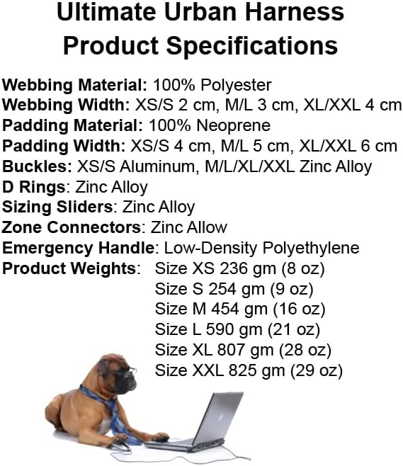 Ultimate Urban Premium Dog Harness - No Choke/Pull/Escape Dog Harness with Adjustable Padding, Heavy Duty, Easy On/Off, High Strength Buckles, Emergency Handle and 3 Connect Points (Silver, XL)