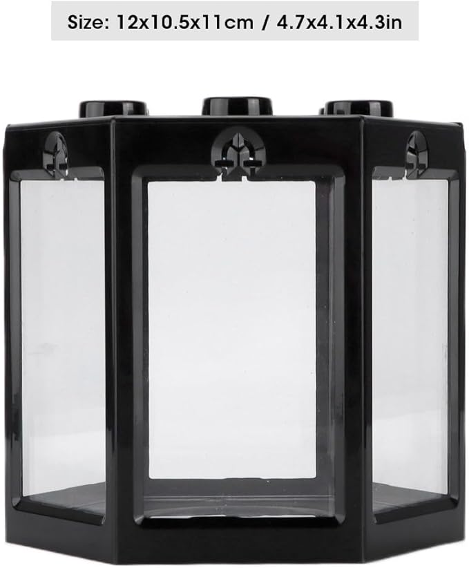 4.7 Inch Hexagonal Mini Aquarium Tank Leak-Proof Plastic Stackable Portable Fish Tank for Desk Decor Terrarium Habitat(Black)