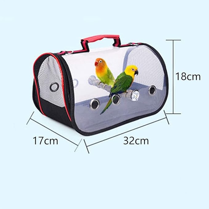 qiuqiu Bird Carrier Bag, Multifunctional, for Pets, Parrots, Cage, Light, Portable, with Shoulder Strap, Breathable, Double Zipper, Outdoor, Camping, Transparent-Red