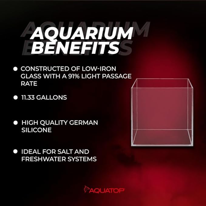 Aquatop High Clarity Low Iron Glass Cube Aquarium - Up to 11.3 Gallons - High-Grade German Silicone - Ideal for Salt and Freshwater Aquariums