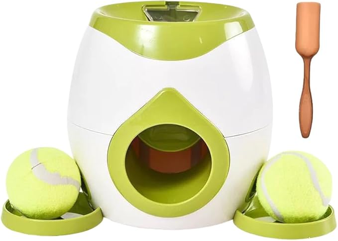 Automatic Dog Ball Launcher Dog Tennis Food Reward Machine Interactive Dogs Ball Thrower Slow Feeder for Small and Medium Dogs (Green)