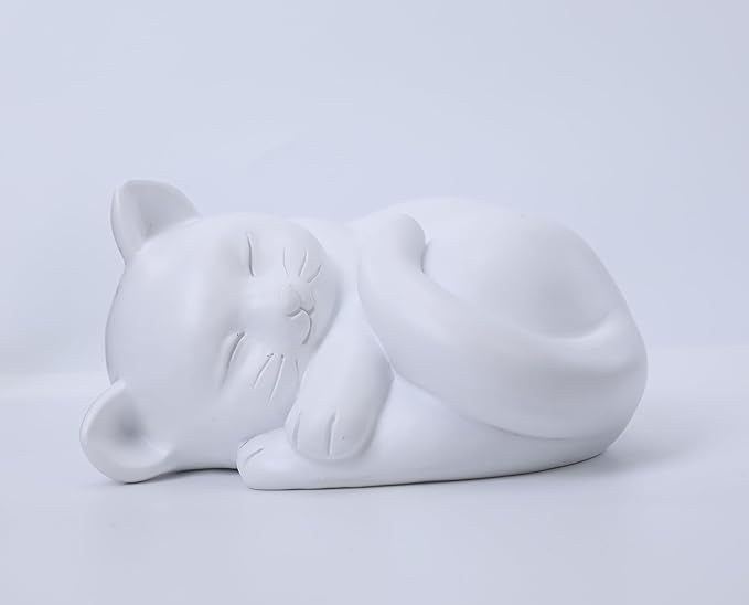 Pet Cat Urns for Ashes, Sleeping Resin Cremation Animal Urn and Sealed Bag, Decorative Memorial, Fur Keepsake, Ashes Necklace, Keychain, Inkless Paw Print Kit, Picture Frames, Sympathy Cards