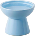 Extra Wide Elevated Ceramic Cat Water Bowl - 6.2" Deeper Dish for Whisker Fatigue Relief, 5" Height for Easy Feeding, Lead & Cadmium Free, Durable Raised Cat Bowls, Blue