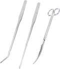 Aquarium Tools Kit Long Stainless Steel Straight Curved Tweezers Scissors Set for Fish Tank Aquascaping pack of 3-27cm Tweezers