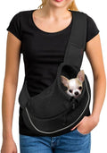 YUDODO Pet Sling Carrier for 2-5 lbs Small Dogs & Cats – Hands-Free Puppy Carrier with Safety Hook, Large Zipper Pocket, Soft Breathable Mesh, Adjustable Strap & Reflective Strip (Black 2.0 S)