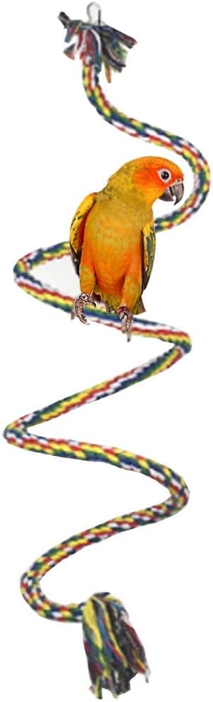 ANIAC Bird Spiral Cotton Rope Perches with Bell Parrots Chewing Bungee African Grey Cage Toys Swing Birdcage Accessories Parakeet Climbing Stand bar (40 Inches)