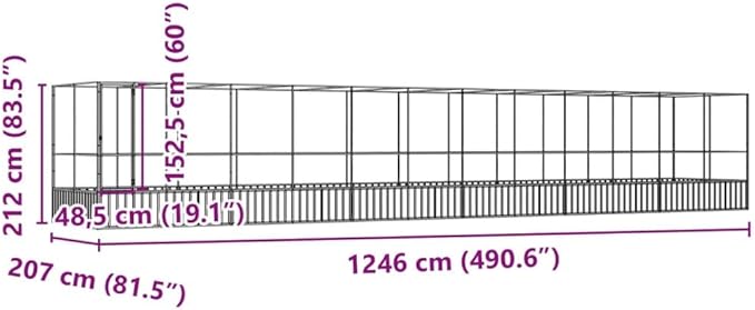 vidaXL Bird Aviary with Extension - Galvanized Steel Cage - Silver/Anthracite - 490.6"x81.5"x83.5" - Birds/Small Animals/Rabbits/Ducks