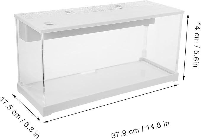 Small Acrylic Betta Fish Tank with LED Light, Desktop Silent Filter Circulation Aquarium for Home and Office, Water Change-Free Easy-Care Fish Bowl, White