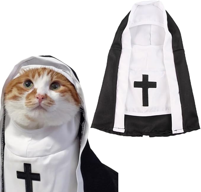 Cat Costume Nun Dress, Nun Dog Costume, Funny Halloween Cloak Outfit for Cat Small Medium Dogs, Cosplay Apparel for Photoshoots Parties Social Media, Adorable Pet Clothing (Black, Small)