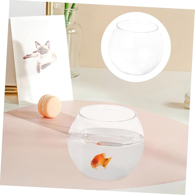 Transparent Plastic Fish Tank 15 Inch Round Shatterproof Fish Bowl for Betta and Aquatic Plants for Desktop Decoration and Office Use