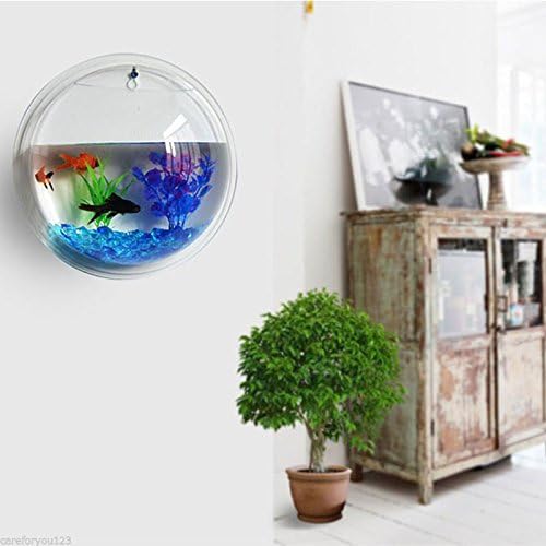 Acrylic Wall Mounted Fish Bowl, Hanging Aquarium Transparent Plastic Bubble Gold & Betta Fish Tank,Round Pot Flower Plant Vase Home Decoration (S: 190mm)