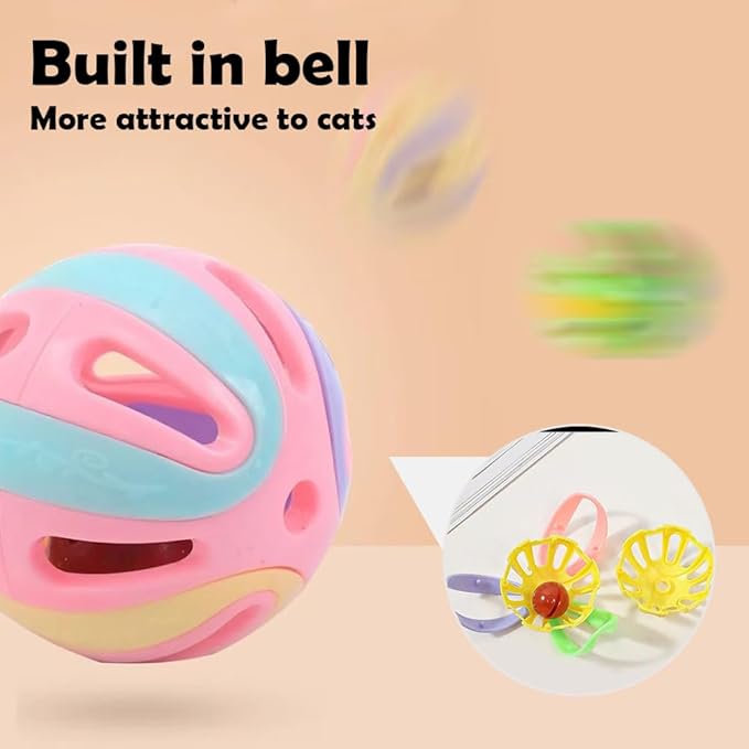 Colorful Cat Toy Balls with Bell 6PCS, Interactive Hollow Design, Plastic, Training Exercise Toy(2 in 1 2P)