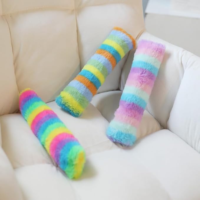 Rainbow Plush Cat Kicker Toy, Interactive Long Pillow for Cats with Catnip and Squeaker, Soft Chew Toy for Boredom Relief and Playtime (A01)