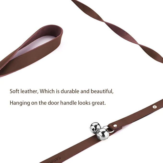 Leather Dog Doorbells for Door Knob, Adjustable Brass Potty Training Bells for Puppy to Go Outside, Easy Dog Door Bell for Potty Training