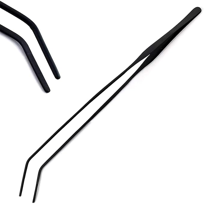 38cm/15 Inch Stainless Steel Black Tweezer Curved Tip Tweezer Aquarium Tank Aquatic Plants Tongs Tweezers Tools