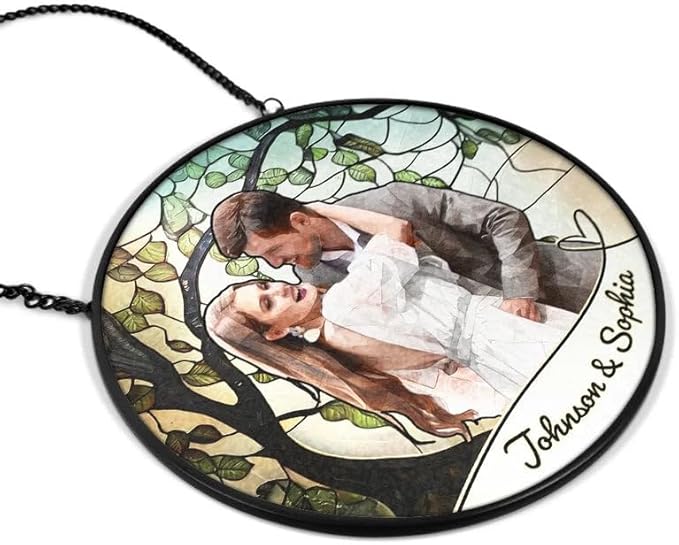 Personalized Couples Photo Stained Glass Catcher, Custom Photo Portrait Couple Family Stained Glass Window Hanging Catcher, Gifts for Newlyweds, Wedding, Couple, Valentine's Day Gift/21