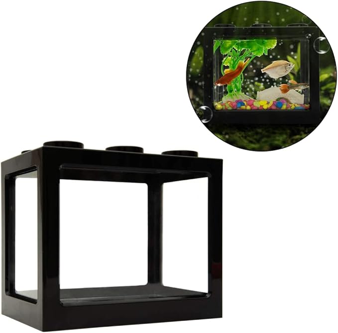 Mini Fish Tank Decorative Stackable Acrylic Small Fish Tank for Office Tea Table Decor Bowls Black