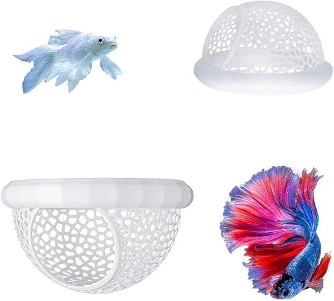 Laoha 2 PCS Floating Betta Hammock & Shrimp Shelter – 3D Printed Aquarium Decor with Feeding Ring, Safe Resting Spot for Betta Fish, Shrimp and Small Fish(2, White)